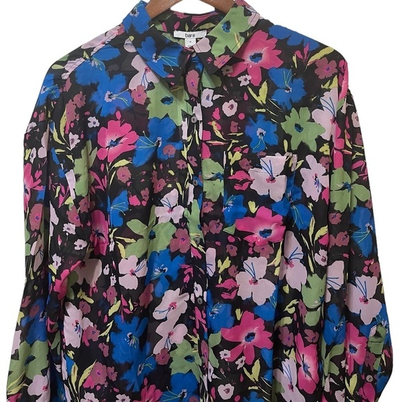 Bar III Chiffon Blue Pink Yellow Floral Button Up Work Casual Blouse sz M NWT - Picture 5 of 10